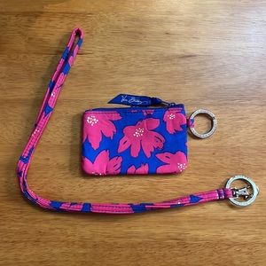 Vera Bradley Zip ID Case Wallet Lanyard Set Art Poppies